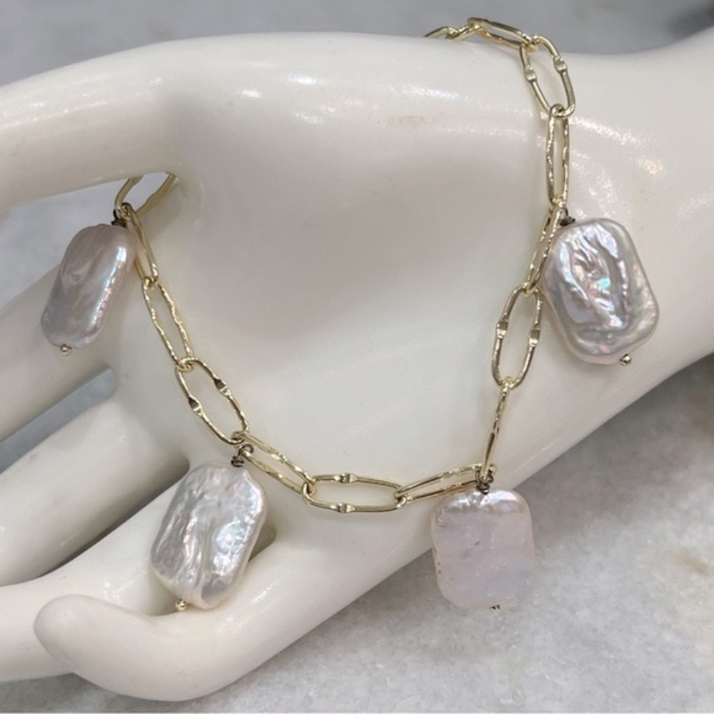 Cultured Pearl Goldtone Paperclip Bracelet